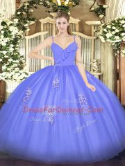 Cheap Blue Sweet 16 Dresses Military Ball and Sweet 16 and Quinceanera with Appliques Spaghetti Straps Sleeveless Zipper