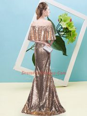 High Quality Off The Shoulder Half Sleeves Zipper Evening Dress Green Sequined