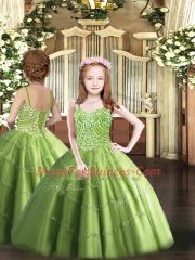 Custom Designed Olive Green Ball Gowns Sweetheart Sleeveless Tulle Floor Length Lace Up Beading Quinceanera Dresses