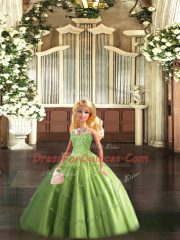 Custom Designed Olive Green Ball Gowns Sweetheart Sleeveless Tulle Floor Length Lace Up Beading Quinceanera Dresses