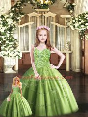 Custom Designed Olive Green Ball Gowns Sweetheart Sleeveless Tulle Floor Length Lace Up Beading Quinceanera Dresses