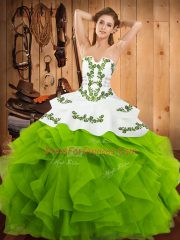 Ideal Sleeveless Lace Up Floor Length Embroidery and Ruffles Quinceanera Gown