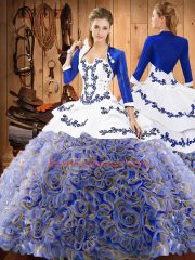 Top Selling Multi-color Lace Up Strapless Embroidery Vestidos de Quinceanera Satin and Fabric With Rolling Flowers Sleeveless Sweep Train