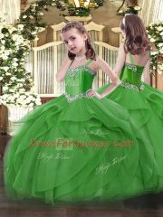 Best Green Sleeveless Beading and Ruffles Floor Length Evening Gowns