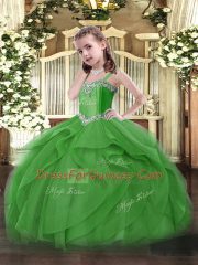 Best Green Sleeveless Beading and Ruffles Floor Length Evening Gowns