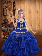 Attractive Straps Sleeveless Organza Little Girl Pageant Dress Embroidery and Ruffles Lace Up