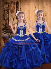 Attractive Straps Sleeveless Organza Little Girl Pageant Dress Embroidery and Ruffles Lace Up