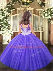 Lavender Ball Gowns Beading Pageant Dresses Lace Up Tulle Sleeveless Floor Length
