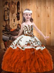 Floor Length Ball Gowns Sleeveless Rust Red Little Girls Pageant Dress Lace Up
