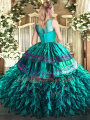 Elegant Floor Length Zipper Ball Gown Prom Dress Rust Red for Sweet 16 and Quinceanera with Beading and Appliques and Ruffles