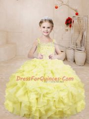 Sleeveless Lace Up Floor Length Beading and Ruffles Pageant Dress Toddler