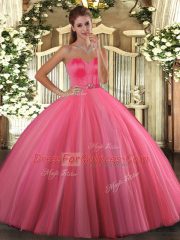 Floor Length Coral Red Quinceanera Dresses Sweetheart Sleeveless Lace Up