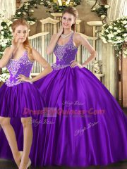 Purple Sleeveless Tulle Lace Up Vestidos de Quinceanera for Military Ball and Sweet 16 and Quinceanera