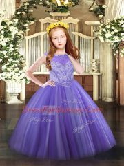 Tulle Scoop Sleeveless Zipper Beading Kids Pageant Dress in Lavender