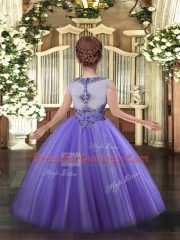 Tulle Scoop Sleeveless Zipper Beading Kids Pageant Dress in Lavender