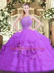 Captivating Ball Gowns 15th Birthday Dress Eggplant Purple Halter Top Tulle Sleeveless Floor Length Zipper