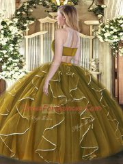 Custom Fit Floor Length Turquoise Quinceanera Dress High-neck Sleeveless Backless