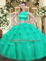 Suitable Sleeveless Ruffled Layers Criss Cross Ball Gown Prom Dress