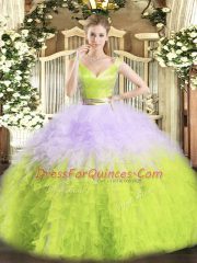 New Style Multi-color Zipper Sweet 16 Quinceanera Dress Ruffles Sleeveless Floor Length
