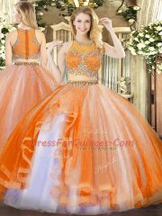 Simple Beading and Ruffles Quince Ball Gowns Orange Red Zipper Sleeveless Floor Length