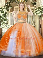 Simple Beading and Ruffles Quince Ball Gowns Orange Red Zipper Sleeveless Floor Length