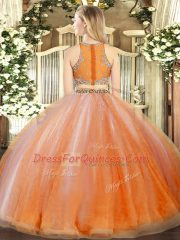 Simple Beading and Ruffles Quince Ball Gowns Orange Red Zipper Sleeveless Floor Length