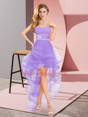 Ideal Lavender Sleeveless High Low Beading Lace Up Court Dresses for Sweet 16