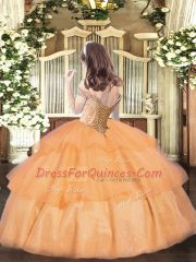 Hot Selling Lavender Sleeveless Beading and Ruffled Layers Floor Length Kids Pageant Dress