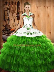 Floor Length Sweet 16 Dresses Halter Top Sleeveless Lace Up