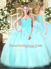 Cheap Floor Length Zipper 15 Quinceanera Dress Light Blue for Military Ball and Sweet 16 and Quinceanera with Ruffles