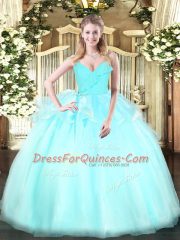 Cheap Floor Length Zipper 15 Quinceanera Dress Light Blue for Military Ball and Sweet 16 and Quinceanera with Ruffles