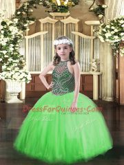 Nice Sleeveless Lace Up Floor Length Beading High School Pageant Dress