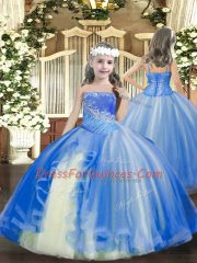 Trendy Baby Blue Straps Lace Up Beading Little Girls Pageant Dress Wholesale Sleeveless