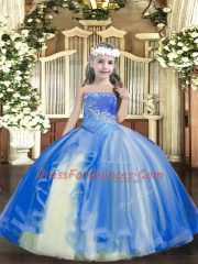 Trendy Baby Blue Straps Lace Up Beading Little Girls Pageant Dress Wholesale Sleeveless