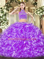 Stylish Tulle Sleeveless Floor Length Sweet 16 Dresses and Beading and Ruffles