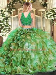 Pretty High-neck Sleeveless Zipper Quince Ball Gowns Olive Green Tulle
