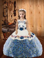High End Multi-color Ball Gowns Embroidery and Ruffles Pageant Gowns For Girls Lace Up Fabric With Rolling Flowers Sleeveless Floor Length