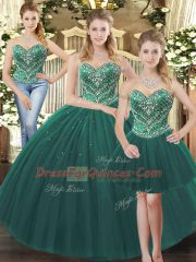 Artistic Dark Green Sleeveless Beading Floor Length Sweet 16 Dresses
