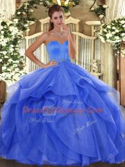 Adorable Sleeveless Lace Up Floor Length Beading and Ruffles Quince Ball Gowns