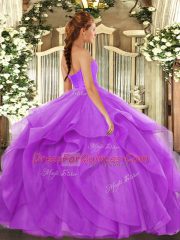 Adorable Sleeveless Lace Up Floor Length Beading and Ruffles Quince Ball Gowns