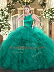 Floor Length Turquoise Sweet 16 Dresses Organza Sleeveless Ruffles
