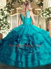 Fantastic Scoop Sleeveless Zipper Vestidos de Quinceanera Olive Green Organza
