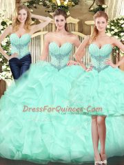 Gorgeous Ball Gowns Quinceanera Gown Apple Green Sweetheart Organza Sleeveless Floor Length Lace Up