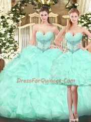 Gorgeous Ball Gowns Quinceanera Gown Apple Green Sweetheart Organza Sleeveless Floor Length Lace Up