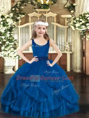 Trendy Scoop Sleeveless Zipper Child Pageant Dress Royal Blue Tulle