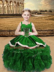 Elegant Green Straps Lace Up Beading and Ruffles Little Girl Pageant Gowns Sleeveless