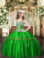 Green Sleeveless Appliques Floor Length Kids Formal Wear
