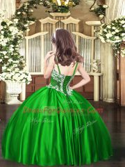 Green Sleeveless Appliques Floor Length Kids Formal Wear