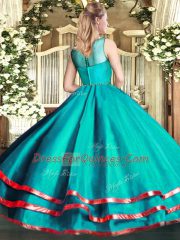 Scoop Sleeveless Organza 15 Quinceanera Dress Beading and Ruffled Layers Zipper