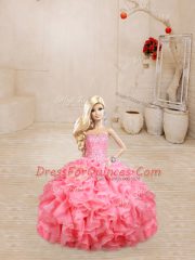 Beauteous Watermelon Red Sleeveless Organza Lace Up Quinceanera Gown for Sweet 16 and Quinceanera